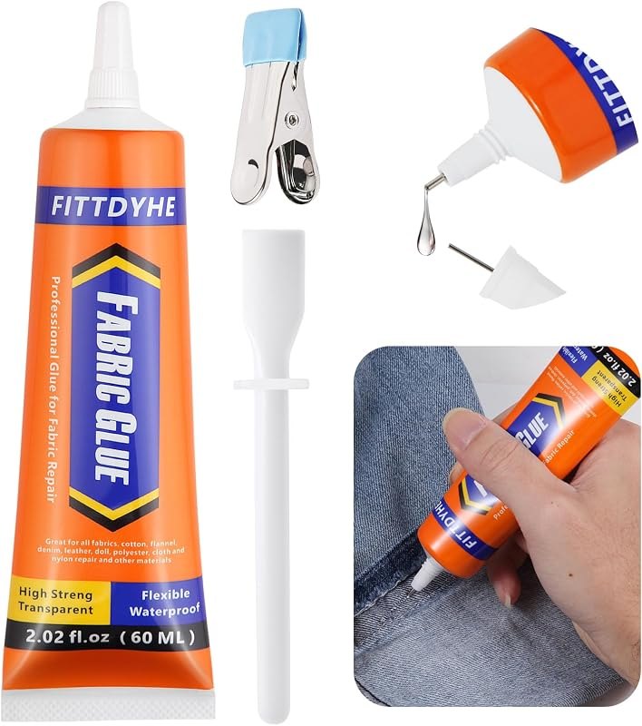FITTDYHE Fabric Glue Permanent, 60 ML Washable Clear Clothing Glue, Super Fabric Glue for Rhinestones, Patches