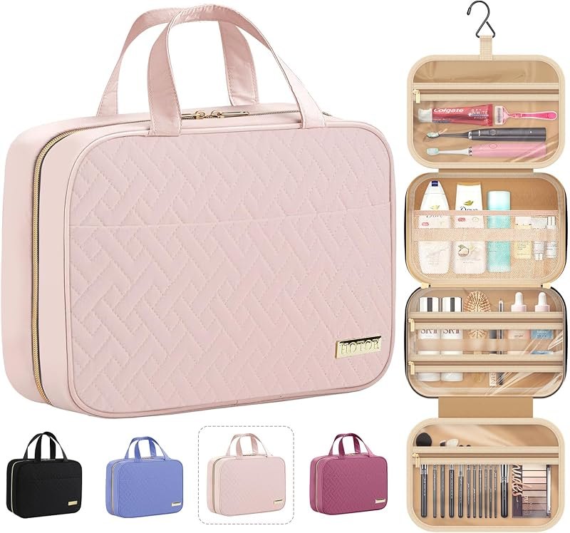 HOTOR Hanging Travel Toiletry Bag Women Men Essentials Pale Pink — toiletry for best packing cubes under 40