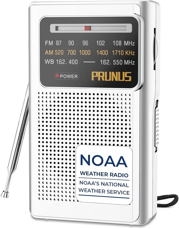 NOAA Weather Radio AM FM, AA Battery Radio for Power Outages PRUNUS J161 — noaa weather radio for emergency crank