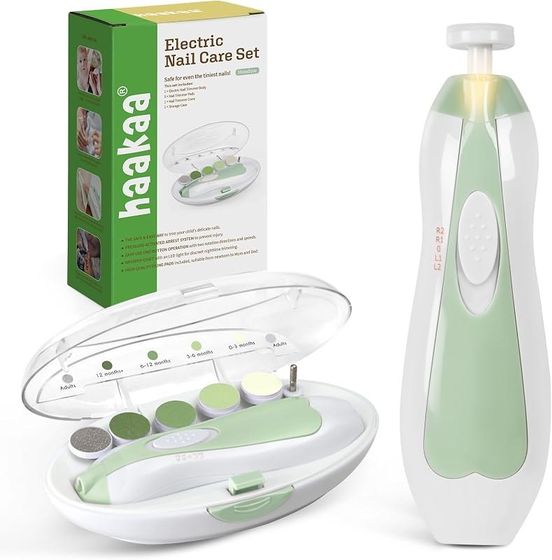 haakaa Electric Baby Nail File, LED Light Baby Nail Trimmer, Green — nail for best baby monitor under 40