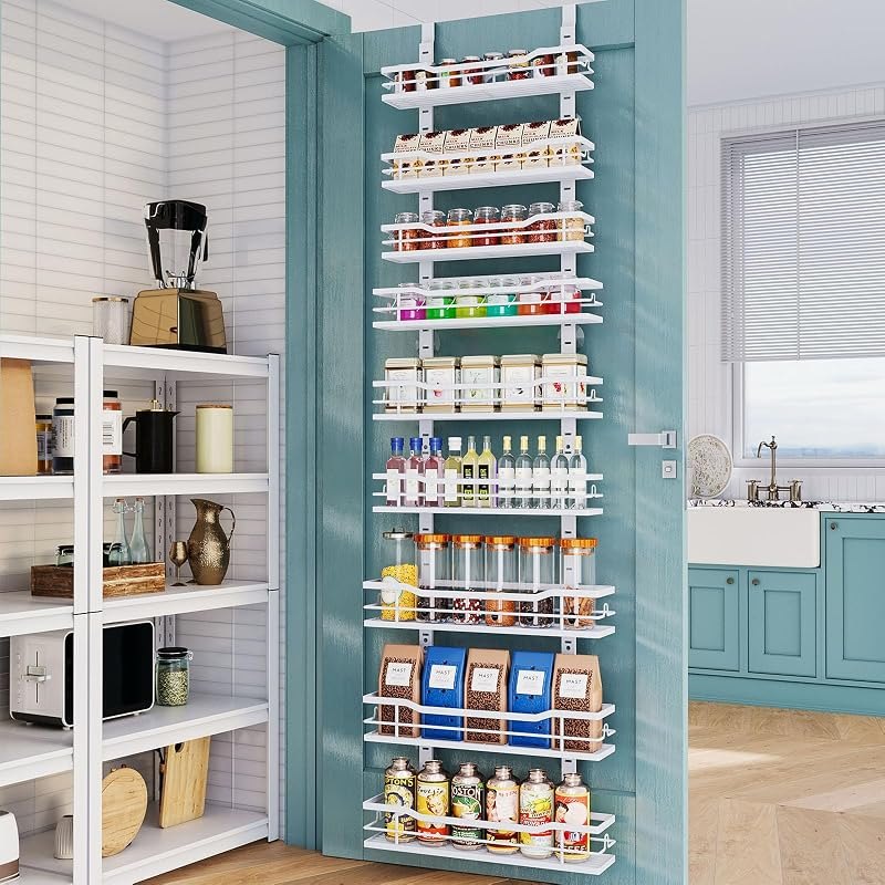 Eastherry Over The Door Pantry Organizer,9-Tier Over The Door Organizer with Adjustable Basket,Metal Hanging Pantry