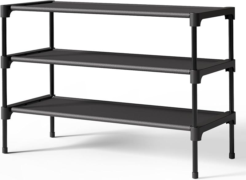 Kitsure Shoe Rack - Non-Woven Shoe Rack Shelf, 27.5" Wide - 3 Tier, Black — shoe organizer for over the door organizer
