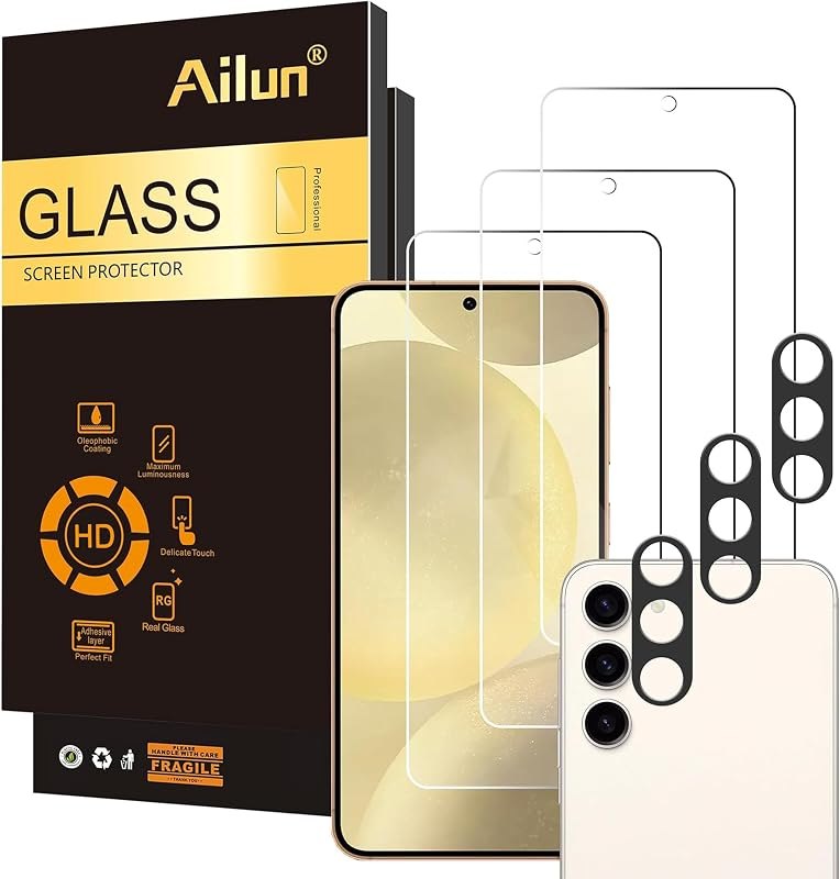 Ailun Screen Protector + Camera Lens Protector for Galaxy S24, 3+3 Pack — screen protector for best Samsung Galaxy S24
