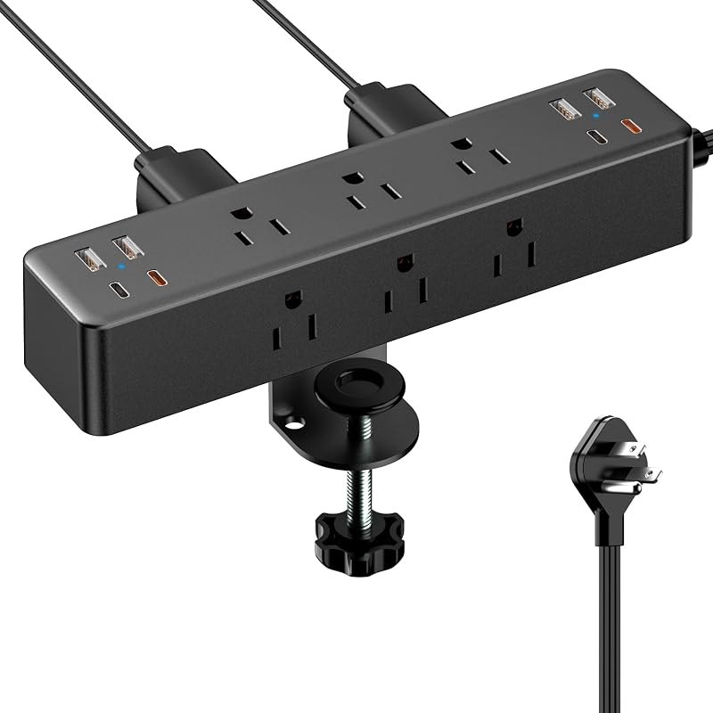 Desk Clamp Power Strip 10FT, 40W Total Fast Charging Station — power strip for best standing desk accessories best rated