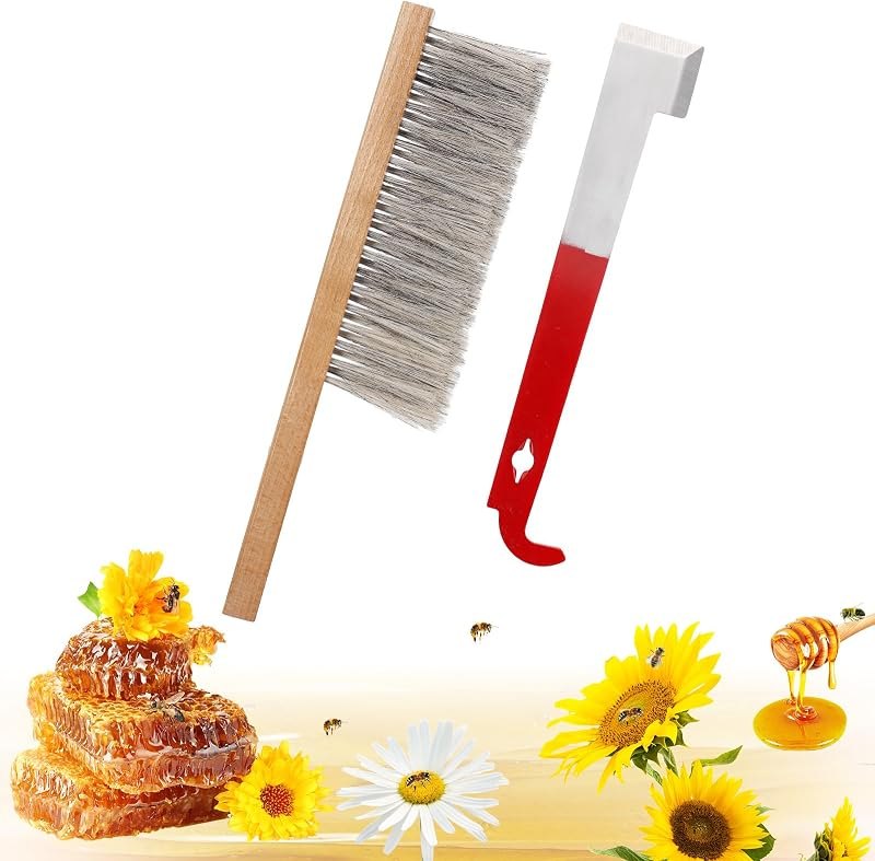 Acostop Bee Hive Tool Stainless Steel J Hook & Soft Brush for Beekeeping — hive tool kit for hive tool durable heavy