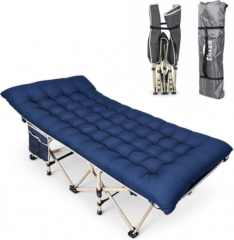 ARAER Camping Cot for Adults, 28in Wide with Mattress (Navy Blue) — cot for best sleeping pad camping under 40