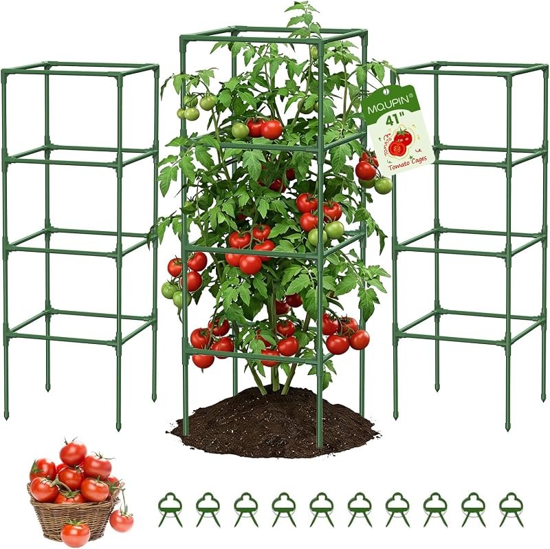 MQUPIN Tomato Cages,3 Packs Square Tomato Cage for Garden Plant Support,41 * 15 * 15in Heavy Duty Steel Plant Tower