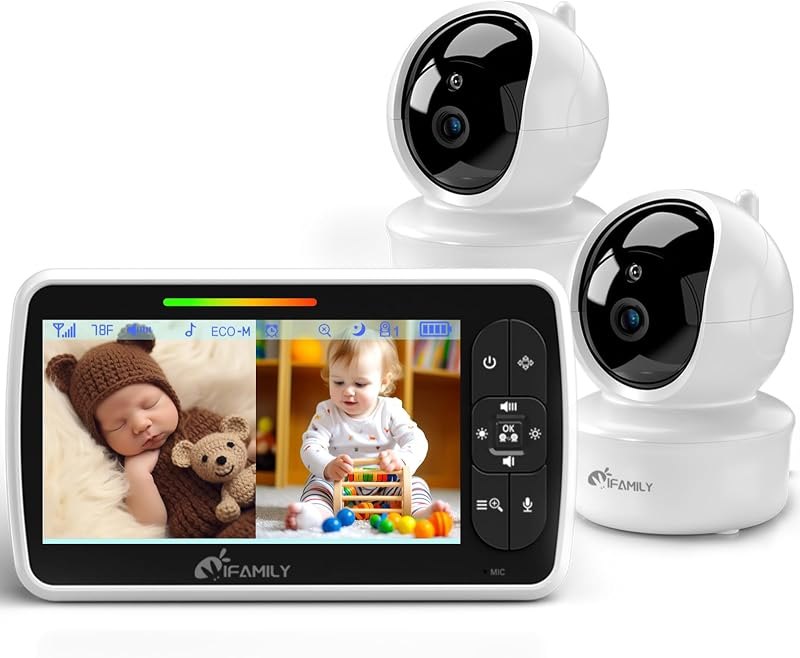 iFamily 5"Split Screen Baby Monitor with 2 Cameras and Audio n Night Vision — Monitors, bottles, and kid gear with for