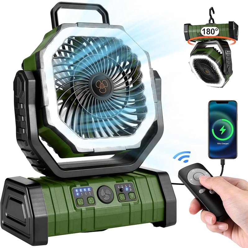 Odoland 30000mAh Camping Fan with LED Lantern, Rechargeable Battery Fan — lantern fan for best camping lantern
