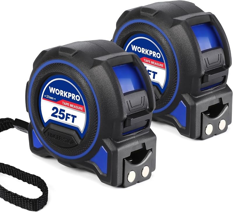 WORKPRO Heavy Duty Tape Measure, 2 Pcs 25FT Retractable Tape Measurement — tape for best home tool kit travel compact