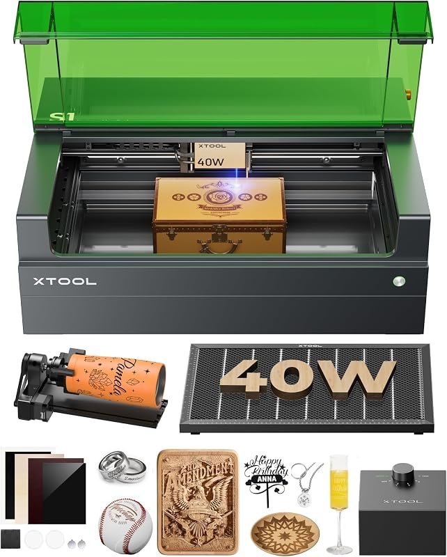 xTool S1 40W Laser Cutter and Laser Engraver for Tumblers, 23.93" x 15.16" Bed Size, 600mm/s Speed, Laser Engraving