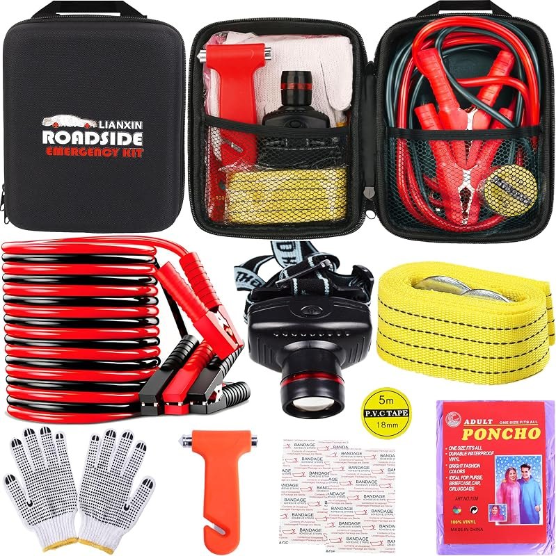 LIANXIN Car Roadside Emergency Kit,with Jumper Cables Car Safety Kits — Auto amazon for auto kit