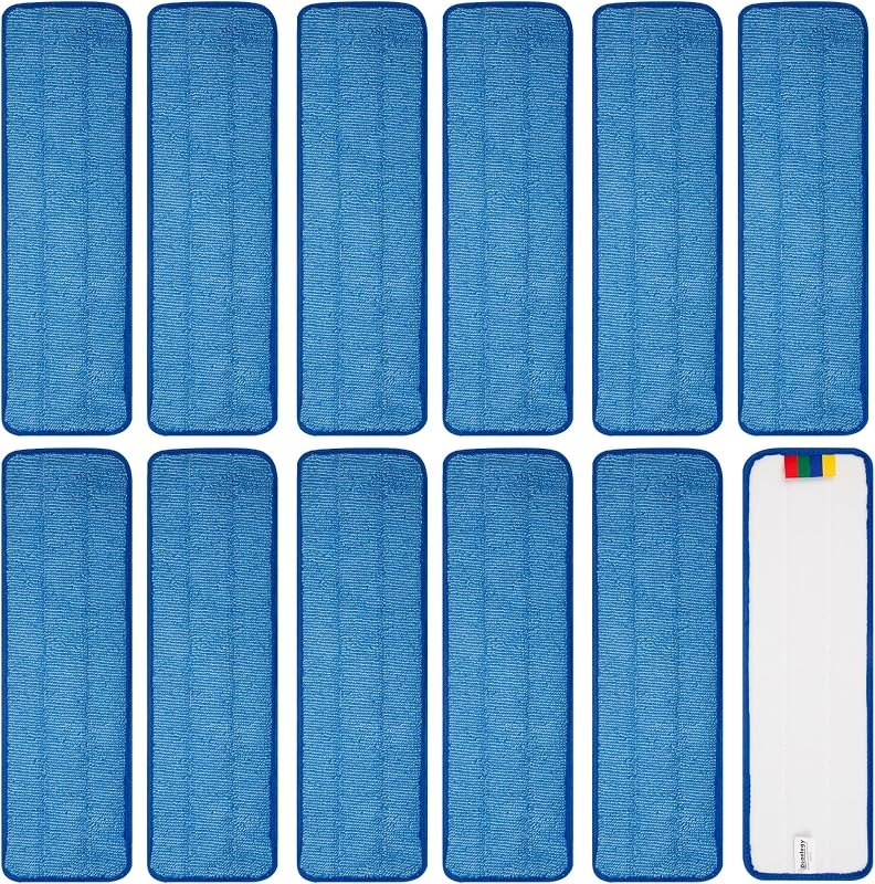 12 Pack Replacement Microfiber Pad - Thick - Universal Commercial 17-18 Inch Mop Head- Heavy Duty - Wet & Dry