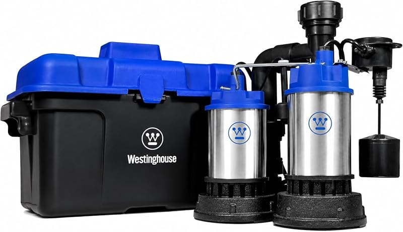 Westinghouse - 1/2 HP Sump Pump with Integrated Vertical Float Switch and 12 Volt Battery Back Up Capability, Up to