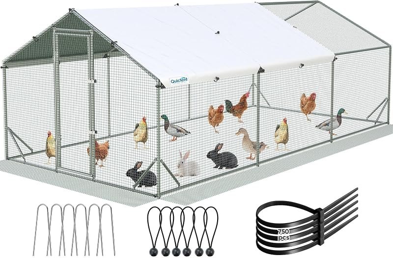 Quictent Large Metal Chicken Coop Run for 30+ Poultry w/Side Hardware Cloth