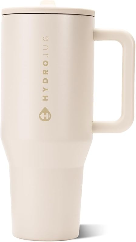 HydroJug Traveler 40oz, Insulated Tumbler with Handle & Straw, Cream — Coffee no leak for coffee