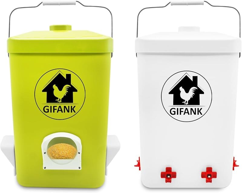 Hanging Chicken Feeder and Waterer Set,3 Gallon Chicken Water Feeder — chicken nipple waterer pack for chicken nipple