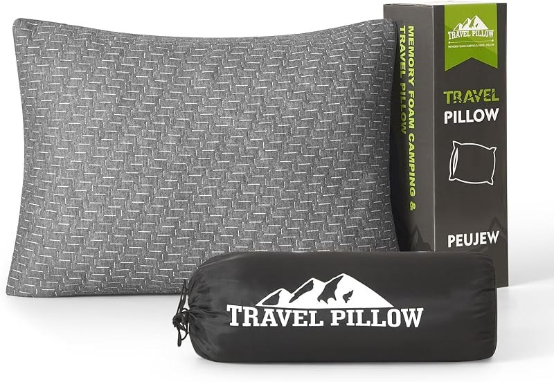 Small Shredded Memory Foam Pillow, Camping Pillow Travel Pillow - Compressible Medium Firm, Breathable Cover, Ideal
