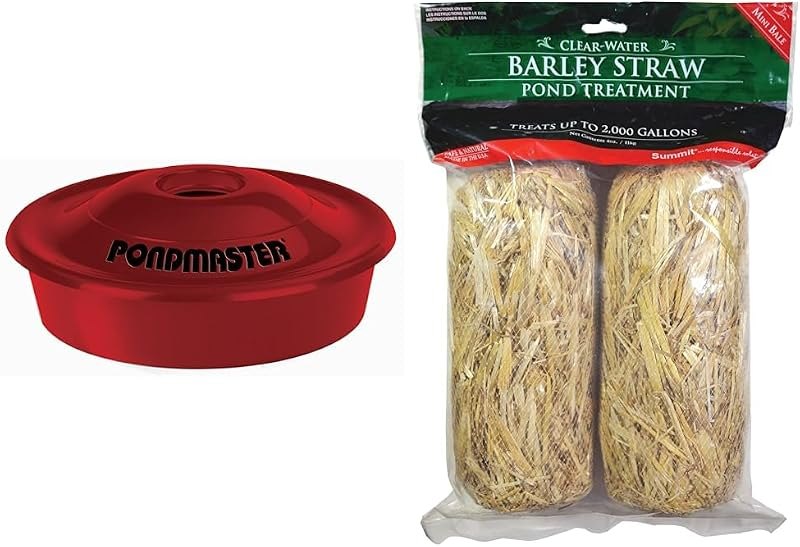 Pondmaster Pond De-icer, Red, 02175 & Summit Clear-Water Barley Straw Pond Treatment, 2-Pack, Treats Upto 2000