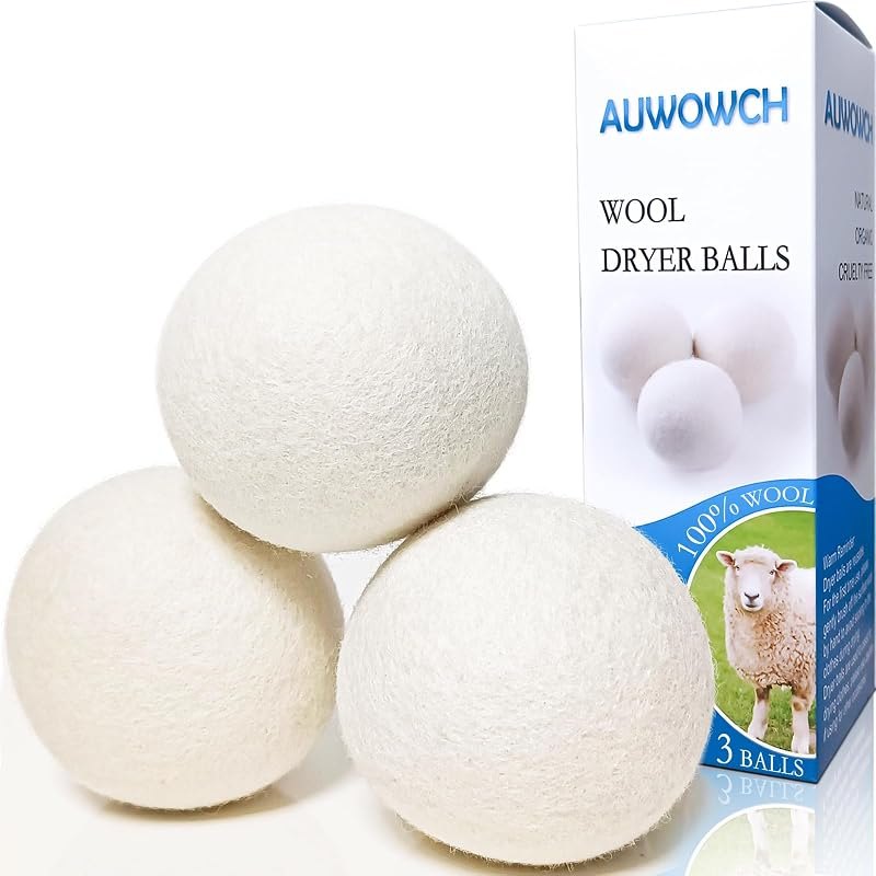 Wool Dryer Balls, 3 Count XL Dryer Lint Balls, Reusable Premium Natural Fabric Softener, Efficiently Add Essential
