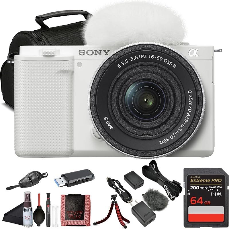 ZV-E10 Mirrorless Camera with 16-50mm & Card Reader (White) Bundle — Sony for best beginner mirrorless camera travel