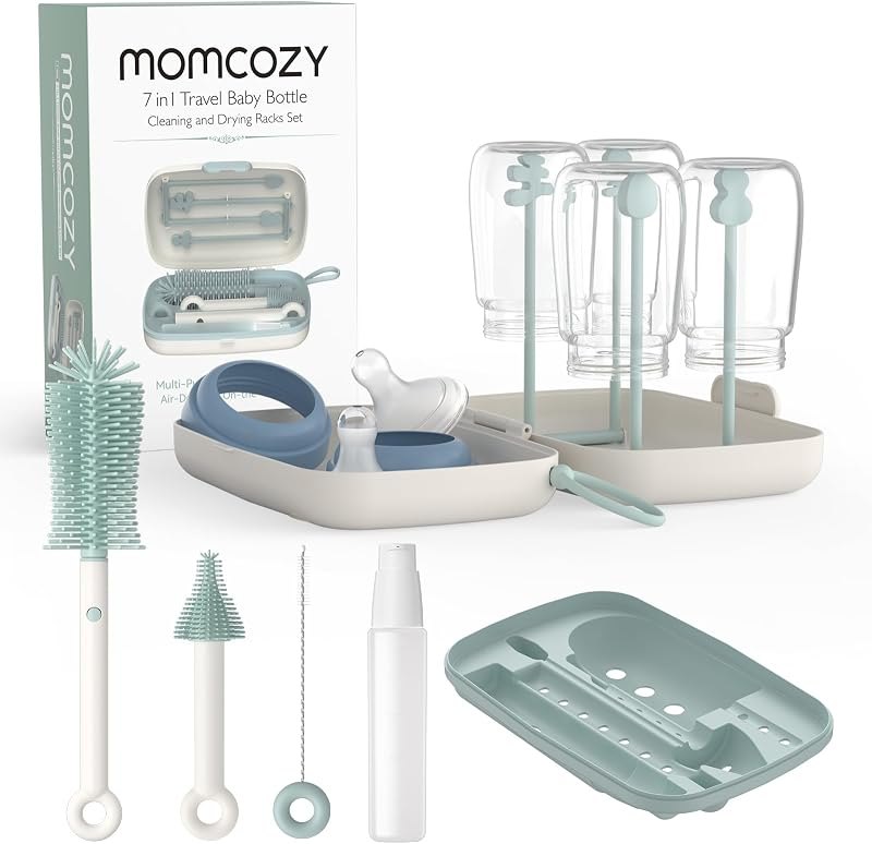 Momcozy 7-in-1 Baby Bottle Brush Set with Drying Rack, Green — Monitors, bottles, and kid gear with for monitors