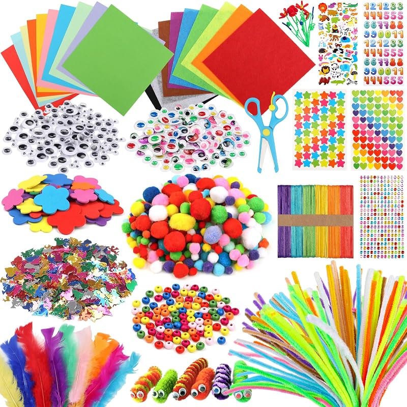 DOITEM Pipe Cleaners Craft Supplies, 1500+Pcs Arts and Crafts Supplies Including Pipe Cleaner Wiggle Googly Eyes Pom