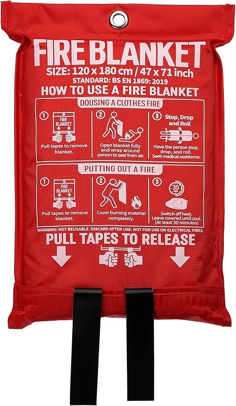 Fire Blanket, 47" x 71",Fiberglass Fire Blanket for Camping and Fire Fighting Shelters — fire blanket kitchen heavy