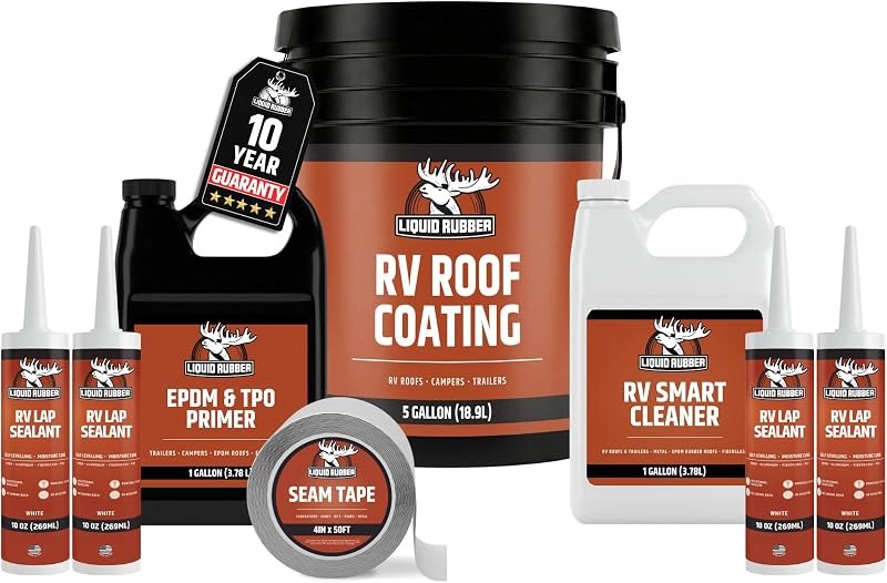 Liquid Rubber RV Roof Coating - Camper & Trailer, 30 Ft Leak Repair Kit