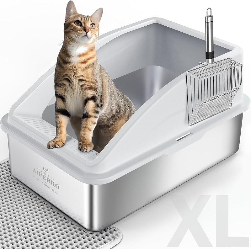 AIPERRO Stainless Steel Litter Box — stainless for best cat litter box best rated