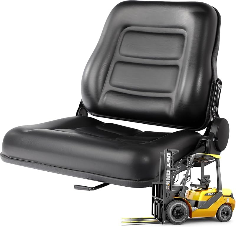 Universal Forklift Seat with Adjustable Backrest - Durable Leather Comfortable Replacement Forklift Seat