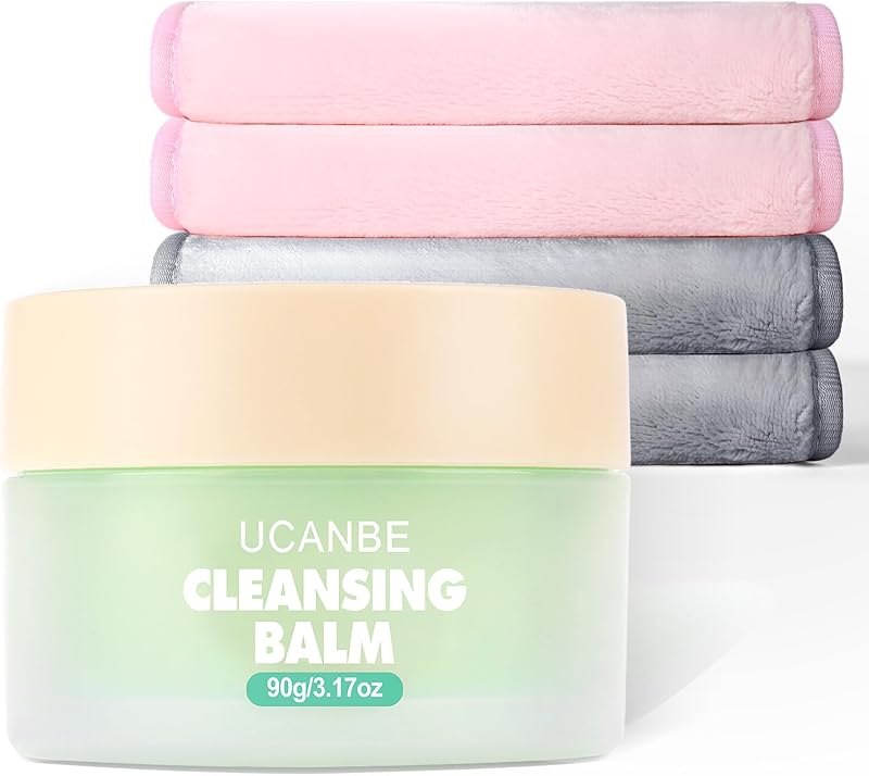 UCANBE Cleansing Balm Makeup Remover, 3.17oz Cleansing Balm + 4pcs Large Size Makeup Remover Cloths, Makeup Cleansing
