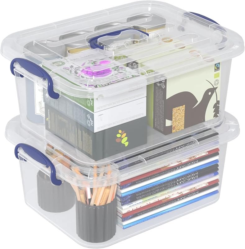8 Quart Plastic Clear Storage Latching Boxes with Handles, 2 Packs — latching tote for clear storage bins with lids