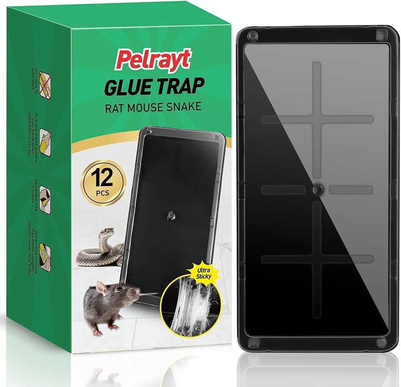 Pelrayt Glue Mouse Traps Indoor for Home, Rat Trap-12 Pack, Large Heavy Duty Glue Traps for Safe Home Pest Control