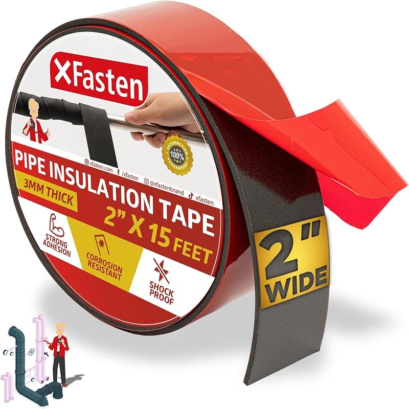 XFasten Foam Pipe Insulation Tape 2 Inch x 15 Feet Heavy-Duty AC Line Insulation Outdoor Pipe Wrap Tape AC Pipe