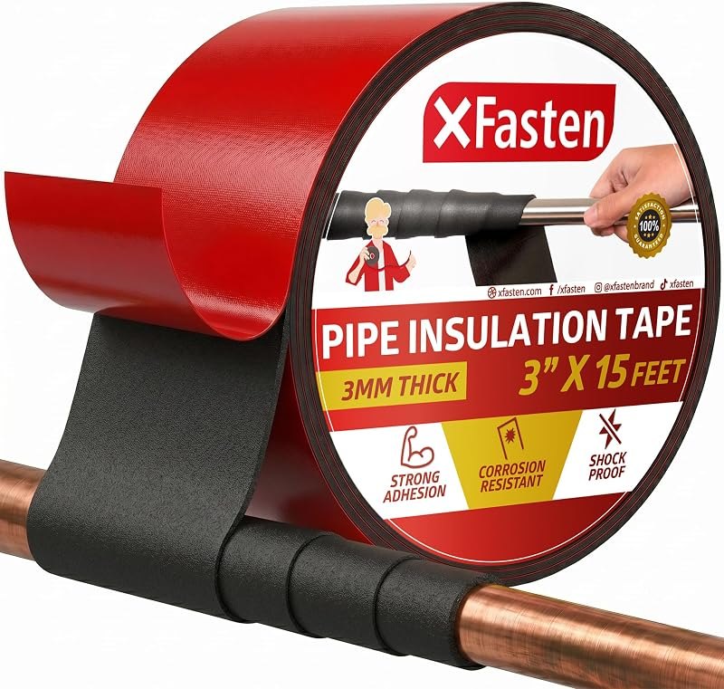 XFasten Foam Pipe Insulation Tape 3 Inch x 15 Feet Heavy-Duty AC Line Insulation Outdoor Pipe Wrap Tape AC Pipe