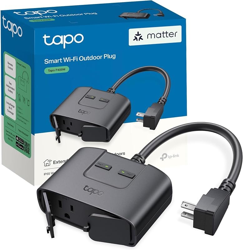 Tapo Matter Outdoor Smart Plug, 2 Individual Outlets, P400M — outdoor for best smart plug best rated