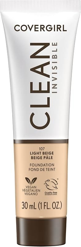 COVERGIRL Clean Invisible Foundation Makeup, Dewy & Glowy Natural Finish, Buildable Coverage, Skin-Like Smooth Look