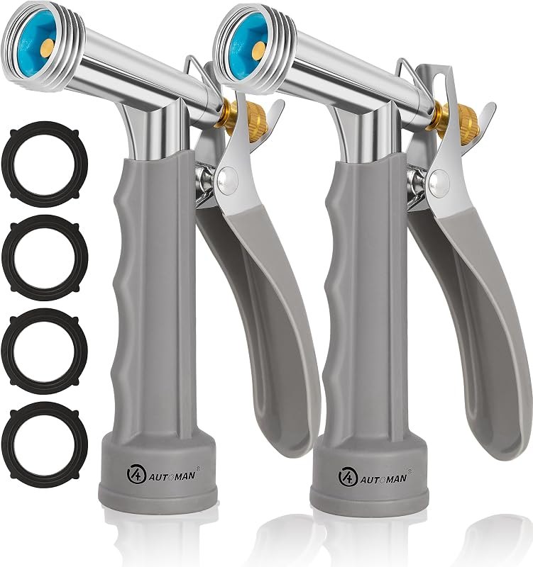 AUTOMAN Full Size Garden Hose Nozzle 2 Pack, High Pressure Pistol Grip Water Nozzle Sprayer with Threaded Front