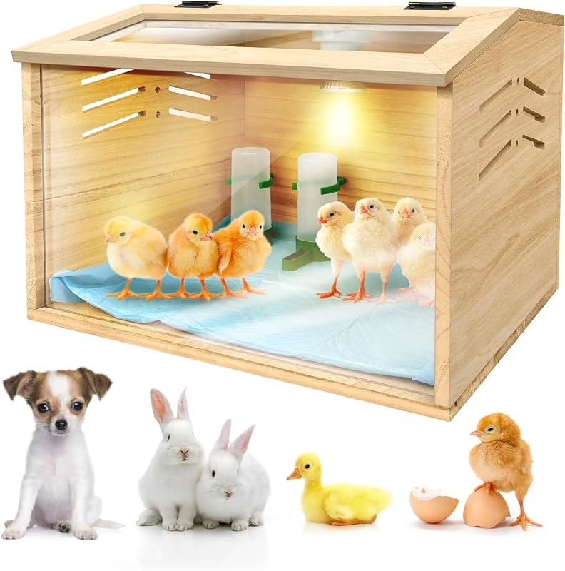 Chicken Brooder Box for Chicks & Quail with 3 Absorbent Pads, Feeder and Waterer - Adjustable Temperature Control