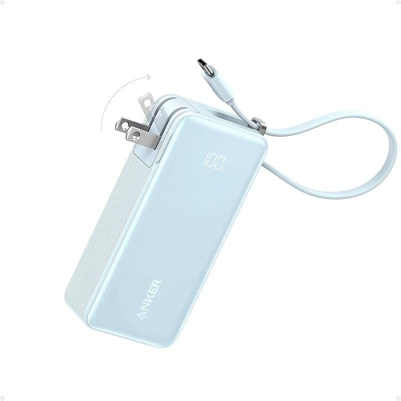 Anker Nano 3-in-1 Portable Charger,10,000mAh 30W Travel Power Bank — built-in cable for best power bank best rated