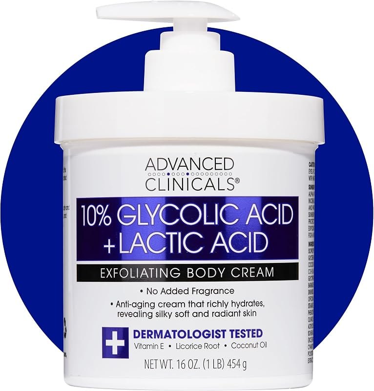 Advanced Clinicals 10% Glycolic Acid + Lactic Acid Lotion Exfoliant Moisturizing Cream With Hyaluronic Acid