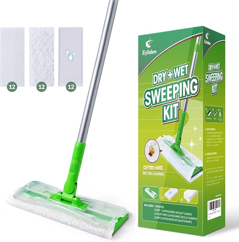 Eyliden Sweeper Mop with 36 Refills - 3 Types of Disposable Dry & Wet Cloths — Cloths, mops, and cleaners that do t