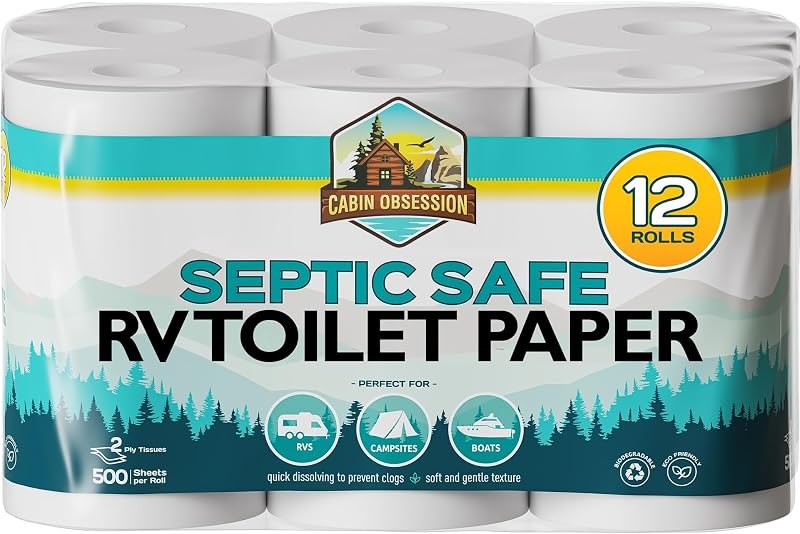 RV Toilet Paper - 12 Pack Septic Safe Toilet Paper 2-Ply Quick Dissolving Camper Tissue Paper Septic Safe to Prevent