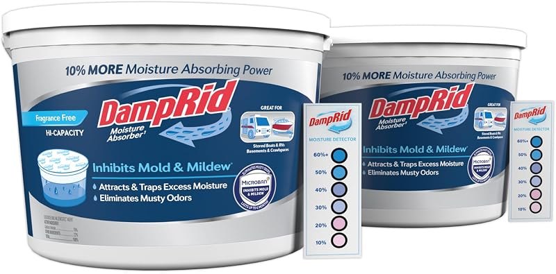 DampRid Hi-Capacity Fragrance Free Absorber Bucket, 2 lb. 15.5 oz. with Detection Strip, 2 Pack — laundry stripping