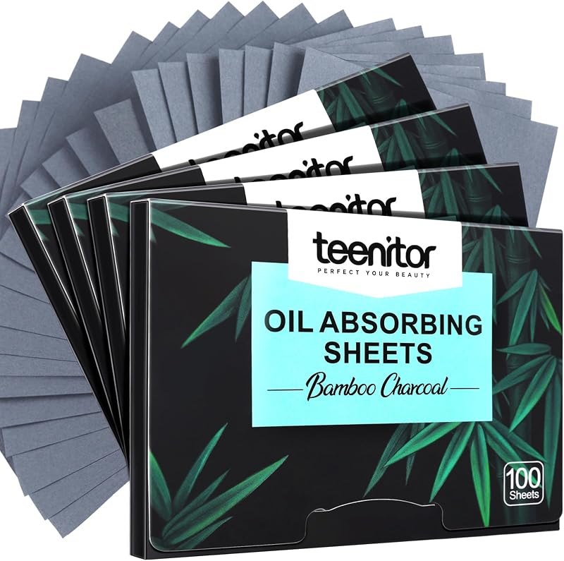 Teenitor 400 Counts Oil Blotting Papers for Face, Bamboo Charcoal Oil Absorbing Sheets for Oily Skin, Oil Blotting