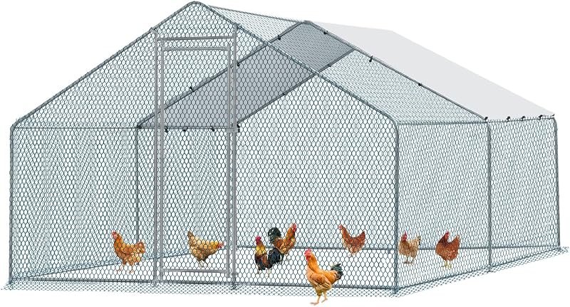 Outvita Chicken Coop, 13×10 FT Large Metal Chicken House, Poultry Habitat Cage with Waterproof Cover, Walk-in Chicken