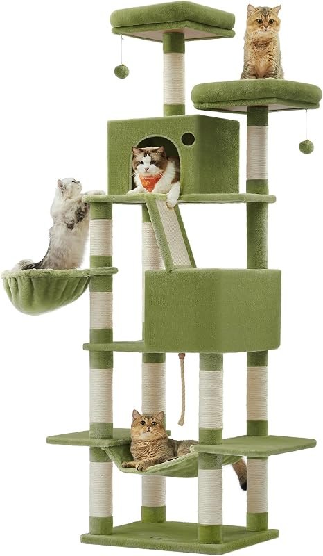 Feandrea Cat Tree, 81.1-Inch Large Cat Tower, Multi-Level Condo, Green — tree for best cat litter box