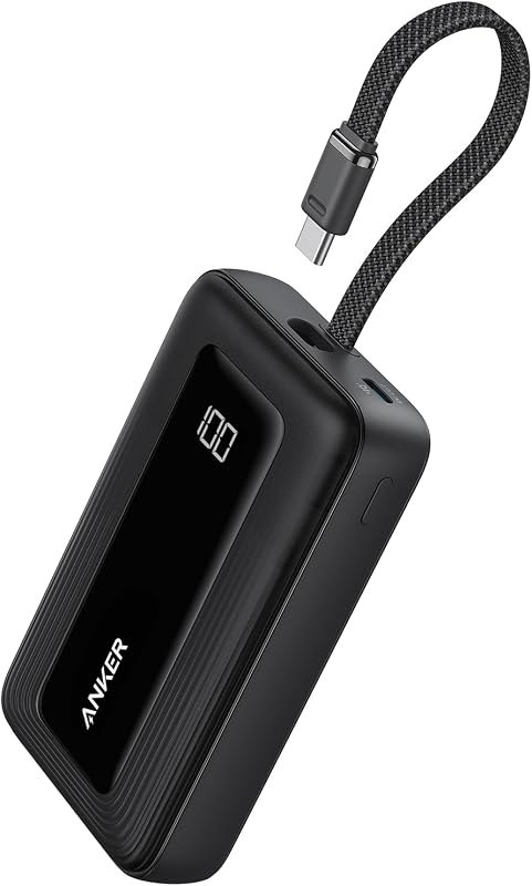 Anker Power Bank,10,000mAh 30W with USB-C Travel Essential Portable Charger — built-in cable for best power bank