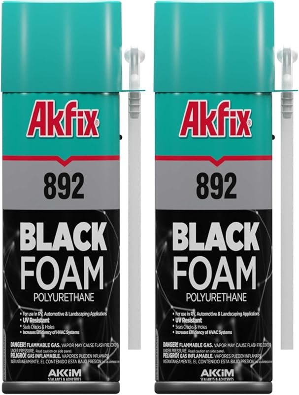 Akfix 892 Black Spray Foam Sealant (2x12 Oz.) - UV Resistant Polyurethane Expanding Spray Foam Insulation, Waterproof
